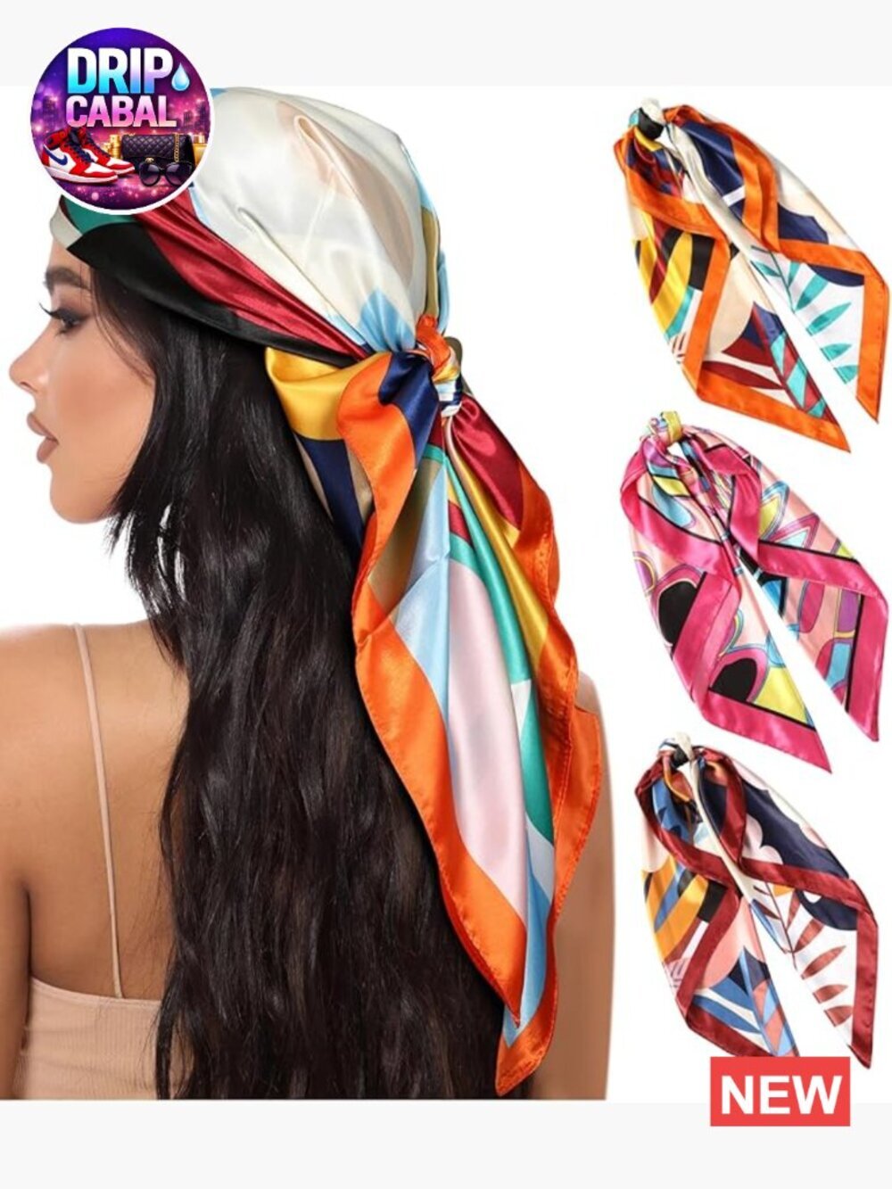 3-Pack 35" Large Square Satin Head Scarf Silk Bandana for Women